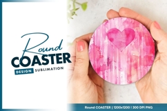 Pink Watercolor Heart on Round Coaster Png Product Image 1