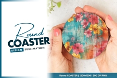 Floral Design with Turquoise Orange Round Coaster Png Product Image 1