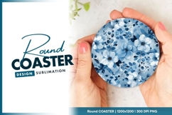 Blue Floral Pattern Round Coaster Png Design Product Image 1