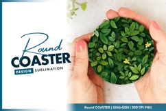 Green Leafy Foliage with Yellow Flowers in a Round Coaster Product Image 1