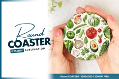 Watercolor Vegetables Arrangement on a Round Coaster Png Product Image 1