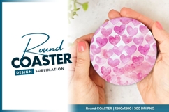 Watercolor Pink Hearts Pattern on Round Coaster Png Product Image 1