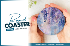 Hanging wisteria flowers on textured wall round coaster png Product Image 1