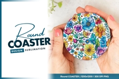 Colorful Watercolor Floral Arrangement Round Coaster Png Product Image 1