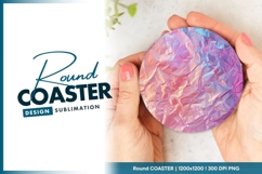 Iridescent Pink and Purple Crumpled Foil Round Coaster Png Product Image 1