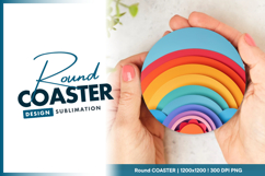 Colorful paper rainbow on blue background round coaster png Product Image 1