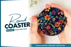 Colorful Floral Pattern on Round Coaster Png Product Image 1