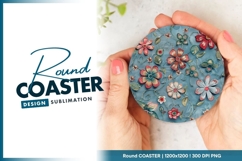 Embroidered Floral Design on a Round Coaster Png Product Image 1