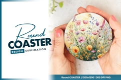 Watercolor Floral Garden Round Coaster Illustration Product Image 1