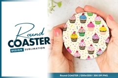 Cute Cupcake Pattern Round Coaster Background Product Image 1