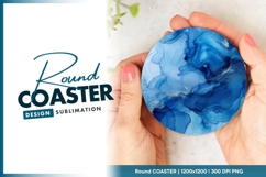 Blue Alcohol Ink Texture Round Coaster Design Product Image 1