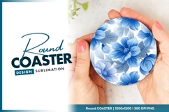 Blue Flowers Design Round Coaster Illustration Product Image 1