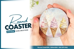 Watercolor Ice Cream Cones Round Coaster Design Product Image 1