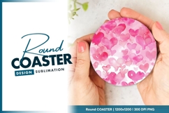 Pink Watercolor Hearts Round Coaster Design Product Image 1