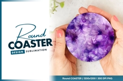 Purple Floral Watercolor Round Coaster Design Product Image 1