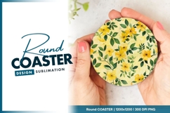 Yellow Floral Watercolor Seamless Round Coaster Design Product Image 1