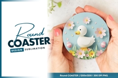 Easter Duckling Flowers And Eggs Round Coaster Product Image 1