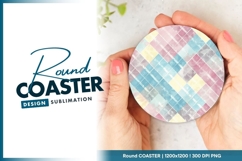 Watercolor Pastel Square Pattern Round Coaster Product Image 1