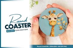 Cute Giraffe Papercraft Illustration Round Coaster Product Image 1