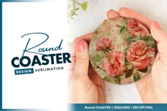 Pink Rose Floral Round Coaster Product Image 1