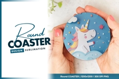 Cute Unicorn Art Illustration On Round Coaster Product Image 1