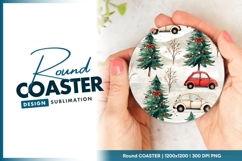 Christmas Cars And Evergreen Trees Round Coaster Product Image 1