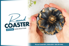 Black and gold floral ink round coaster Product Image 1