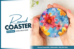 Watercolor flowers on blue background for round coaster Product Image 1