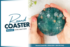 Festive ornaments on grunge teal background round coaster Product Image 1