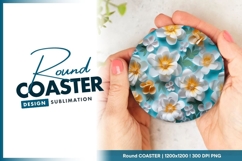 Paper Flowers On Blue Round Coaster Product Image 1