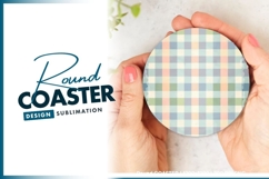 Pastel Gingham Round Coaster Background Product Image 1