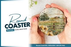 Sunflower Farmhouse Scene Round Coaster Product Image 1