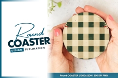 Round Coaster With Green Plaid Design Product Image 1