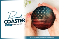 Grunge American Flag Round Coaster Design Product Image 1