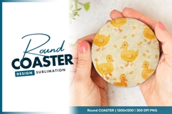 Watercolor Ducks and Leaves Pattern on Round Coaster Png Product Image 1