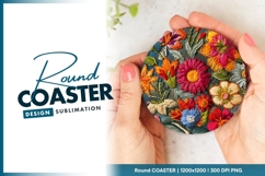 Embroidered Floral Design in a Round Coaster Product Image 1