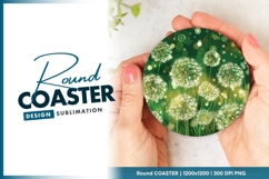 Round Dandelion Illustration with Green Round Coaster Product Image 1