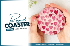 Pink and Red Heart Illustration on Round Coaster Png Product Image 1