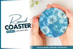 Dandelion Seed Heads Against Blue Bokeh Round Coaster Png Product Image 1