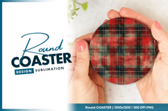 Festive red and green plaid texture round coaster png Product Image 1