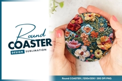 Embroidered Floral Design in a Round Coaster Product Image 1