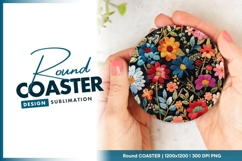 Colorful Embroidered Floral Design Round Coaster Png Product Image 1