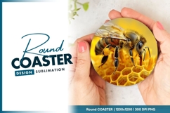 Honeybee on honeycomb close up with Round Coaster Png Product Image 1