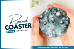 Elegant teal christmas ornament background round coaster png Product Image 1