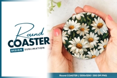 Daisy Flower Field Illustration in a Round Coaster Png Product Image 1