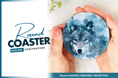 Wolf portrait with winter snowflakes round coaster Product Image 1