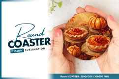Autumnal Pumpkin Pies and Pumpkins on Round Coaster Png Product Image 1