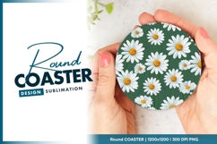 Daisy Flower Pattern on Green Background Round Coaster Png Product Image 1