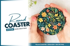 Floral Pattern on Dark Green Background Round Coaster Png Product Image 1