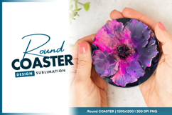 Pink and purple fluid art flower design round coaster png Product Image 1